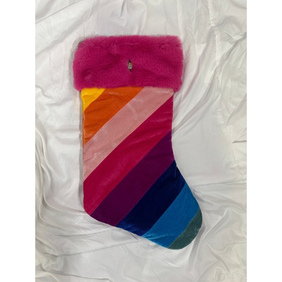 Kurt Geiger London Rainbow Velvet Faux Fur Christmas Stocking#230 - Picture 2 of 8